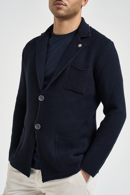 Giacca uomo monopetto in maglia blu - 2