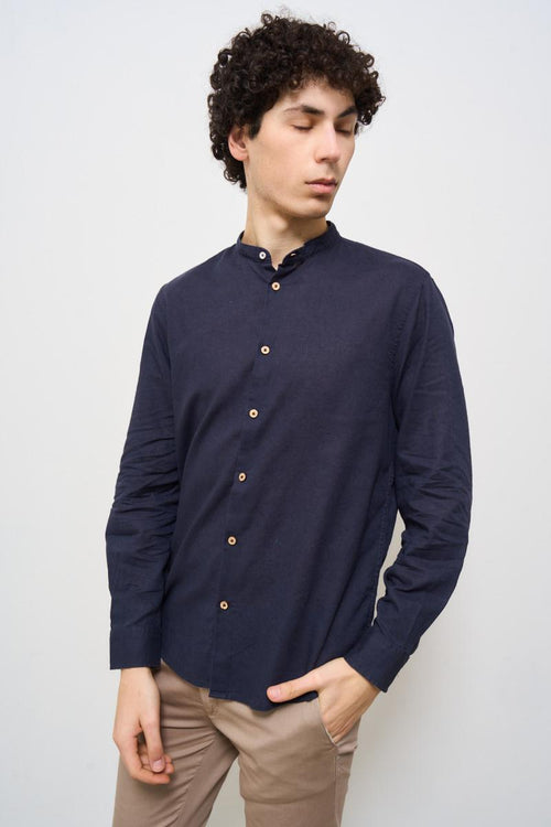 Camicia uomo alla coreana blu - 2