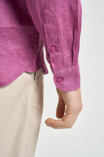 Camicia uomo in lino malva - 6
