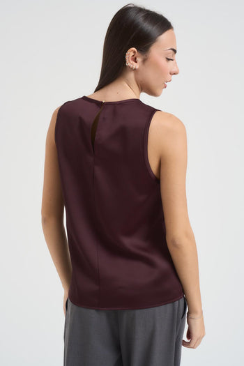 Top donna senza maniche tinta unita prugna - 4