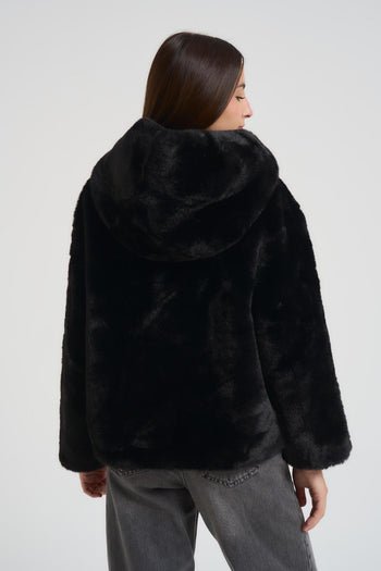 Ecopelliccia donna corta nera - 4