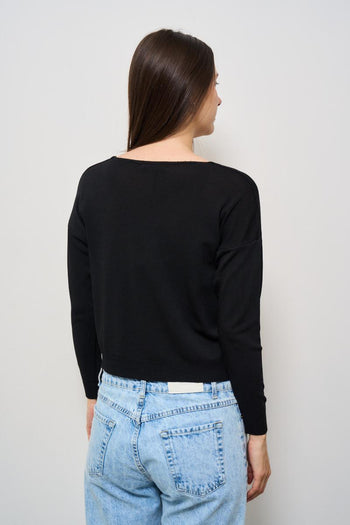 Maglia donna scollo a V nera - 4