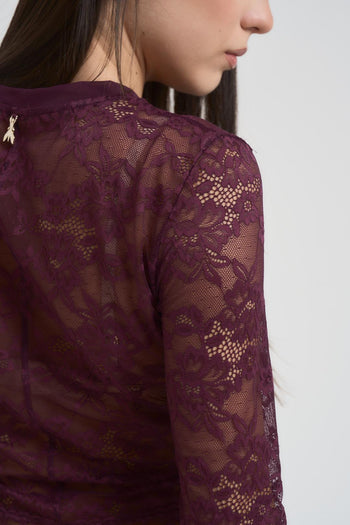 Maglia donna in pizzo bordeaux - 5