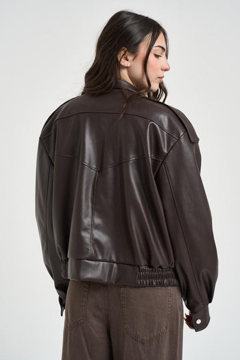 Bomber donna in ecopelle marrone - 4