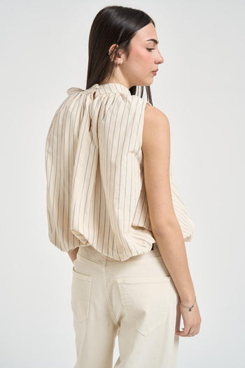Blusa donna in popeline a righe giallo pastello - 3