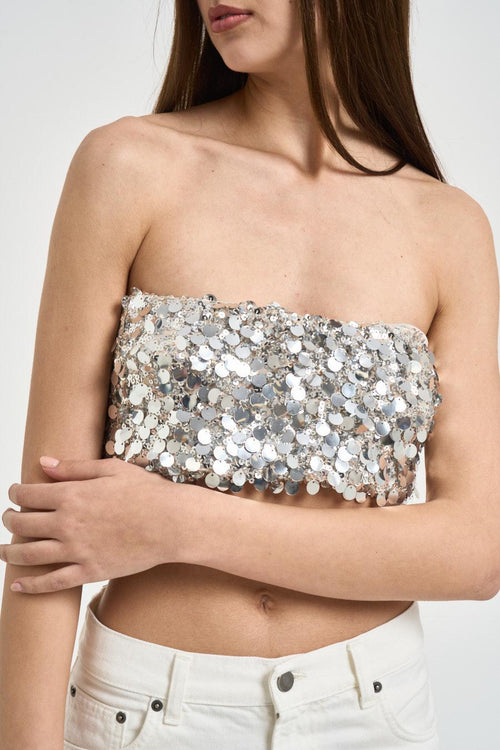 Top donna con paillettes argento - 2