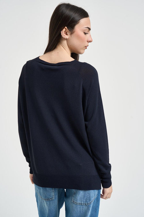 Maglia donna scollo a barca blu - 2