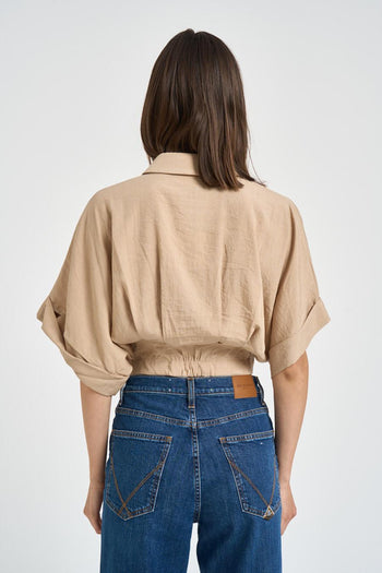 Camicia donna cropped sabbia - 4