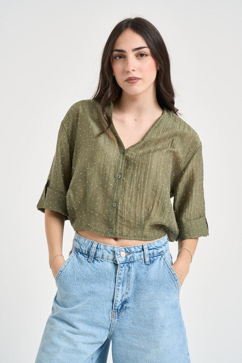Camicia donna cropped verde - 1