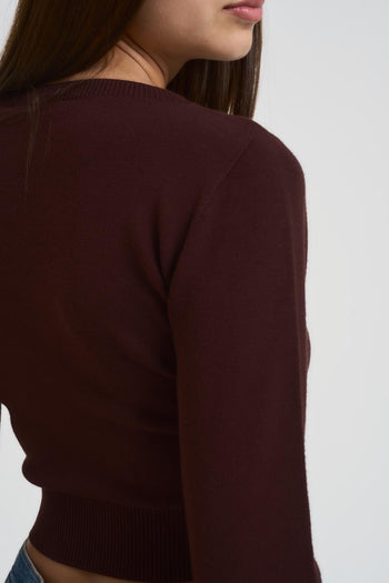 Maglia donna girocollo cropped marrone - 4