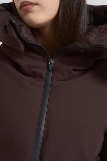 Giacca donna collo alto e cappuccio marrone - 4