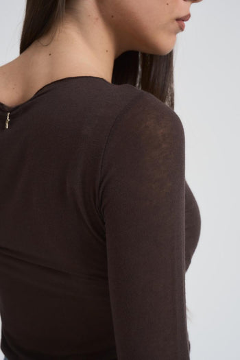 Maglia donna marrone scollo a barca - 5
