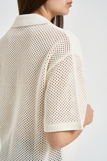 T-shirt donna con dettagli traforati panna - 4