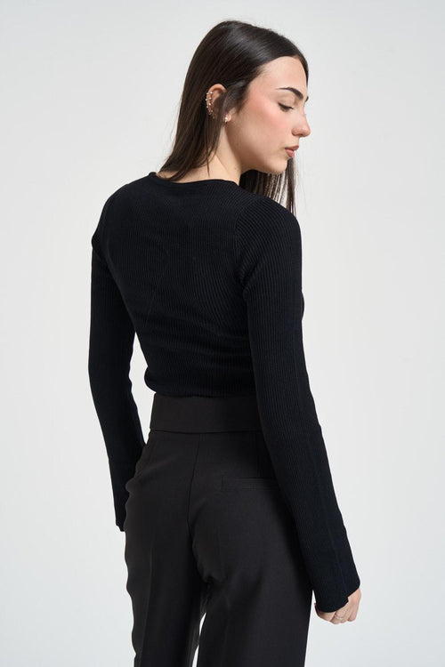 Maglia donna a costine nera - 2