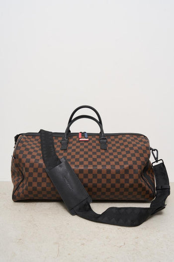 Brown and black checkered men's duffel bag - 7