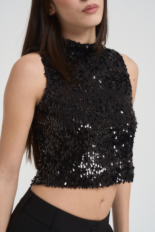 Top donna cropped con paillettes nere - 2