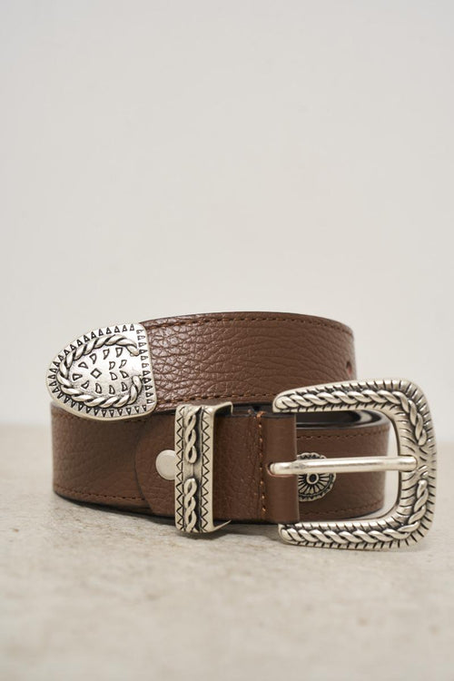 Cintura donna in pelle marrone con borchie