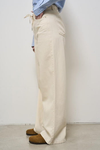 Jeans donna a palazzo crema - 3