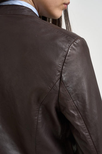 Giubbotto donna marrone in pelle - 4