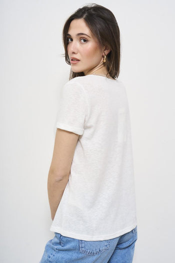 T-shirt donna scollo a V bianca - 3