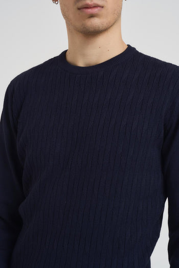 Maglia uomo girocollo a treccia blu - 3