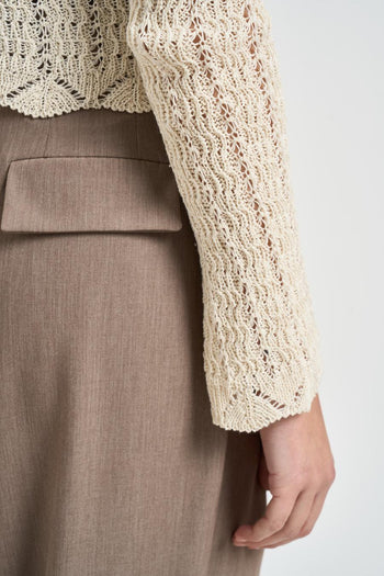 Cardigan donna in maglia traforata panna - 4