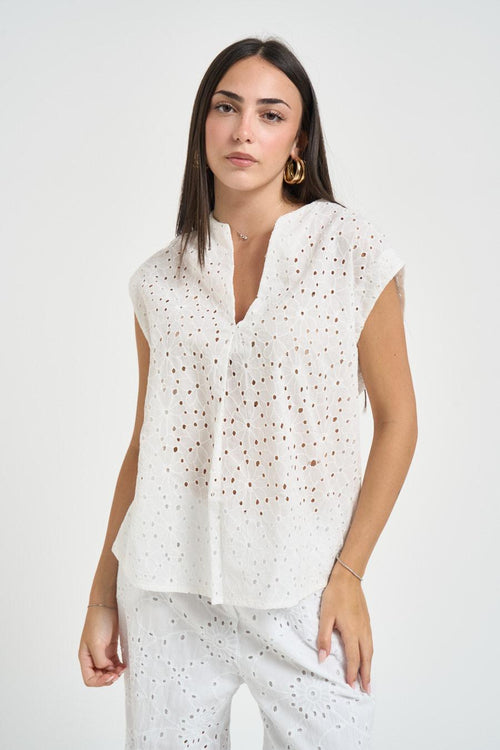 Blusa donna in sangallo bianca - 2