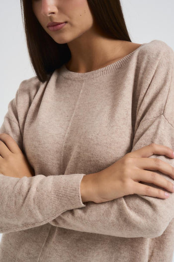 Maglia donna girocollo ampio beige - 3