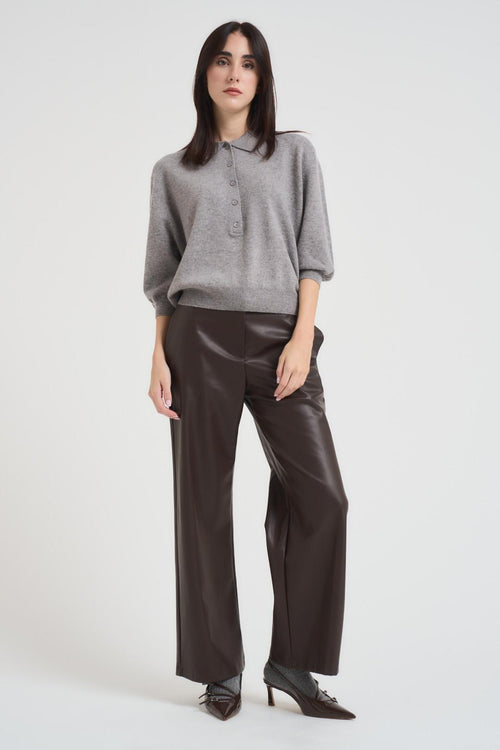Maglione pullover donna collo polo grigio - 1