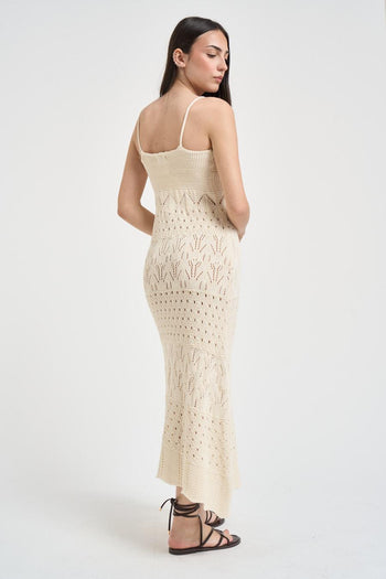 Abito donna lungo in maglia crochet ecru - 3