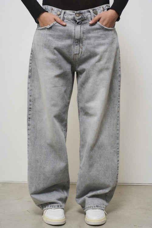 Jeans donna wide leg in denim grigio