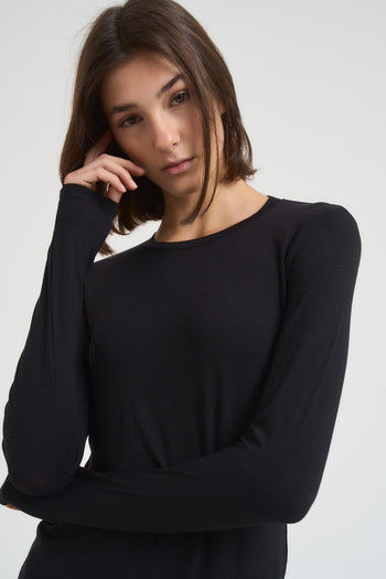 T-shirt basic donna nera manica lunga - 3