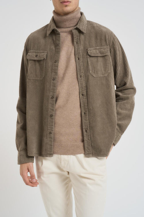 Camicia uomo a costine tortora