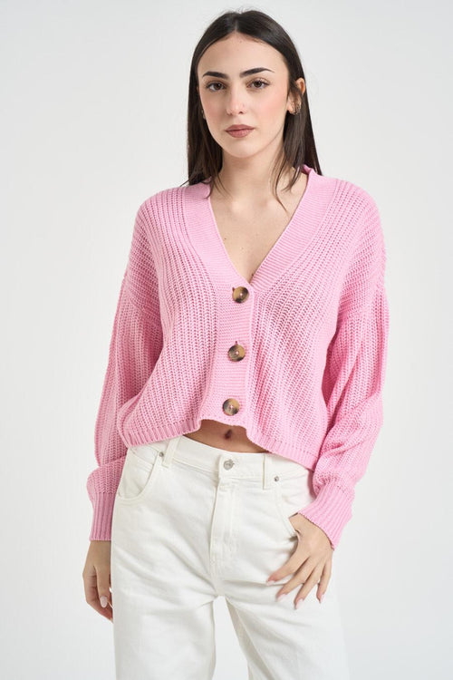 Cardigan donna in maglia rosa - 1