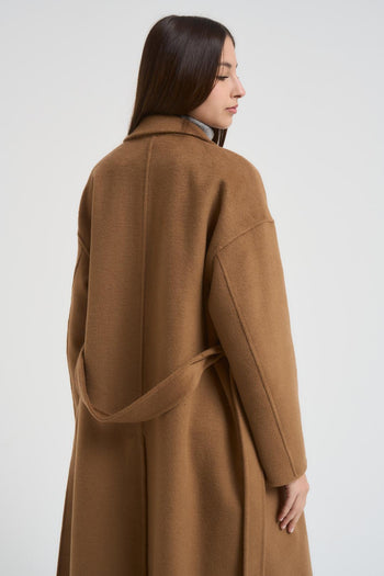 Cappotto donna doppiopetto lungo cammello - 4