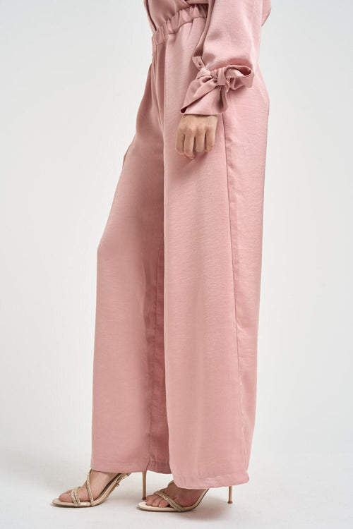 Pantalone donna gamba ampia rosa cipria - 2