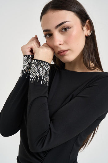 Abito donna drappeggiato nero - 5