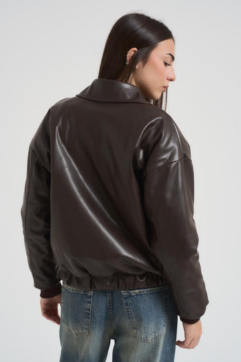 Giubbotto donna in ecopelle marrone - 3