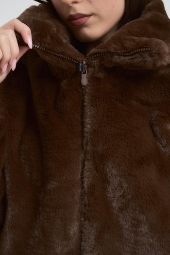 Ecopelliccia donna corta reversibile marrone - 3