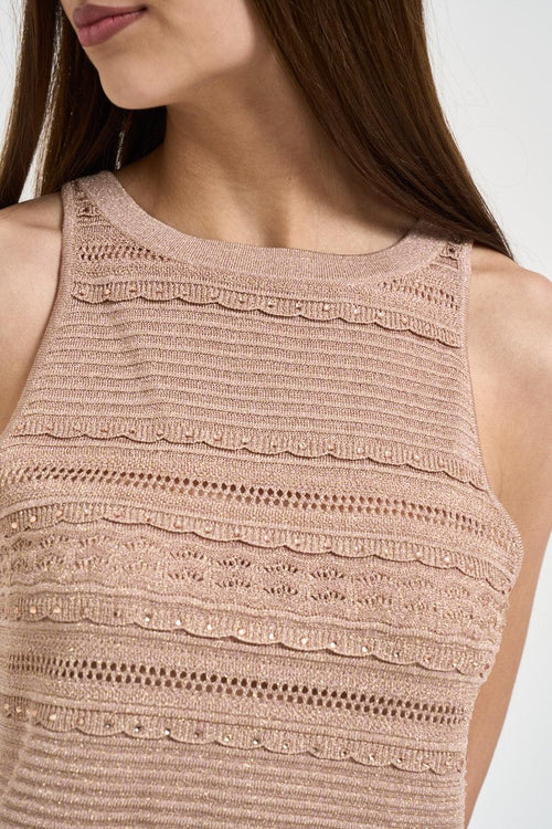 Top donna in maglia traforata rosa cipria - 2