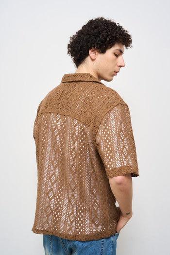 Camicia uomo traforata cammello - 5