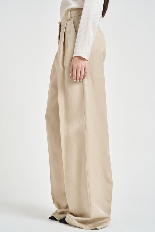 Pantalone donna gamba ampia beige - 2