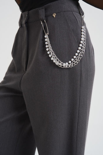 Pantalone donna a palazzo grigio scuro - 4