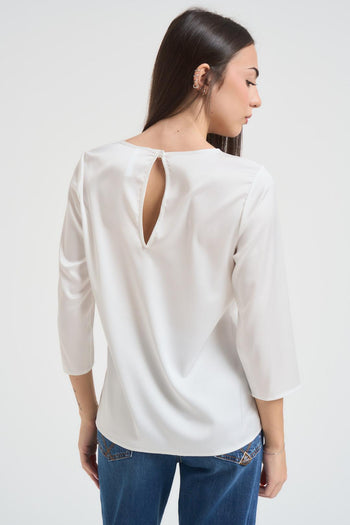 Blusa donna satinata bianca - 5
