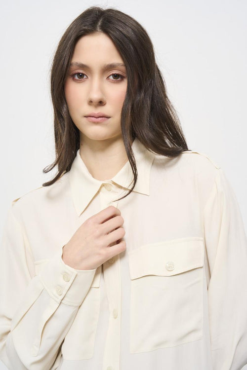 Camicia donna avorio con doppia tasca - 2