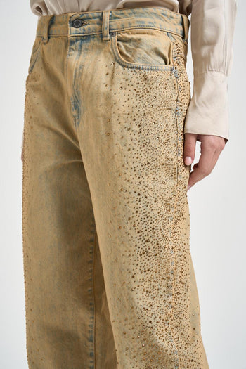 Jeans donna wide leg con strass sabbiato - 6