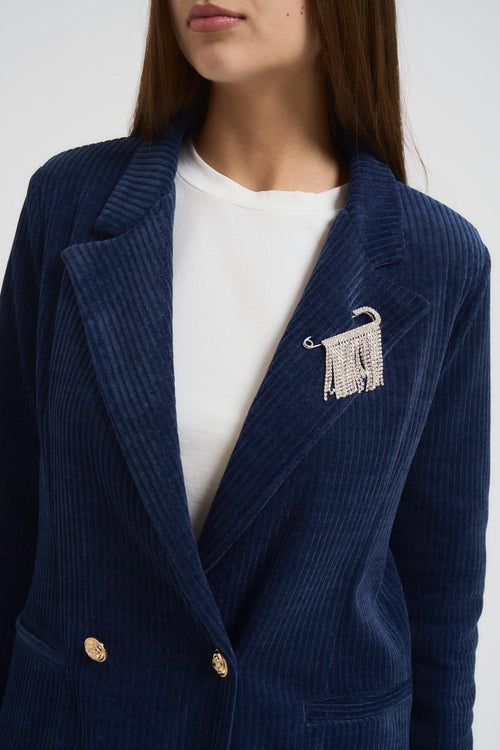 Blazer donna in velluto a coste blu - 2