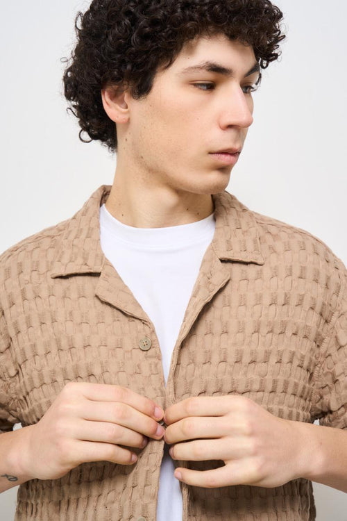 Camicia uomo traforata beige - 2
