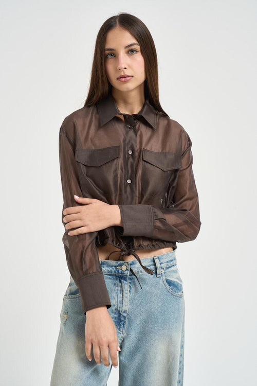 Camicia donna semitrasparente marrone - 1