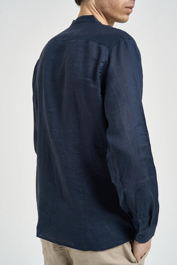Camicia uomo collo alla coreana blu - 3